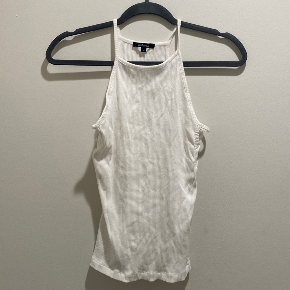 Racerback ribbed tank with cross cut opening on sides